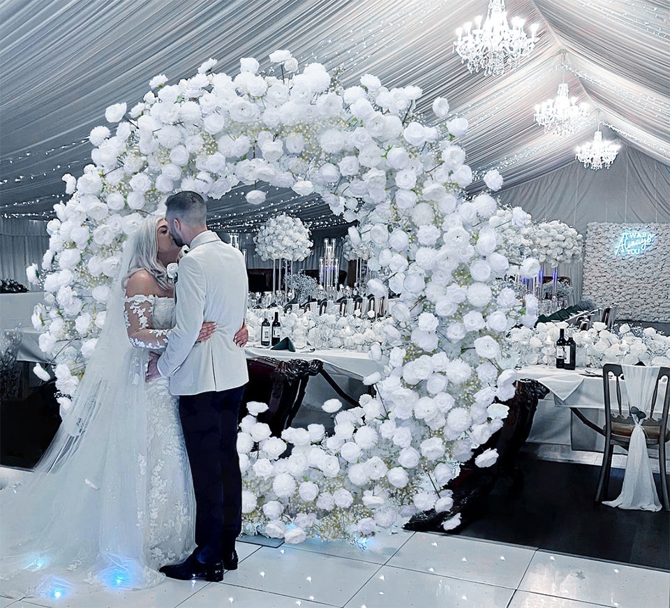 hydrangea peony rose flower arrangement